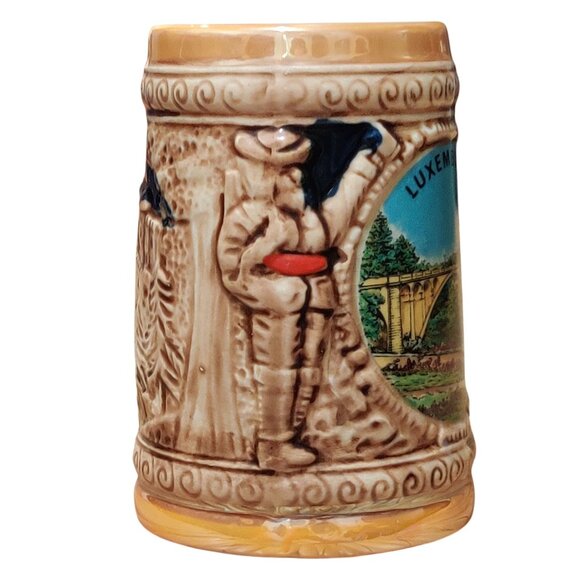 Vintage Luxembourg German-Style Beer Stein Ceramic Souvenir Mug Ornate Handle - Picture 5 of 7